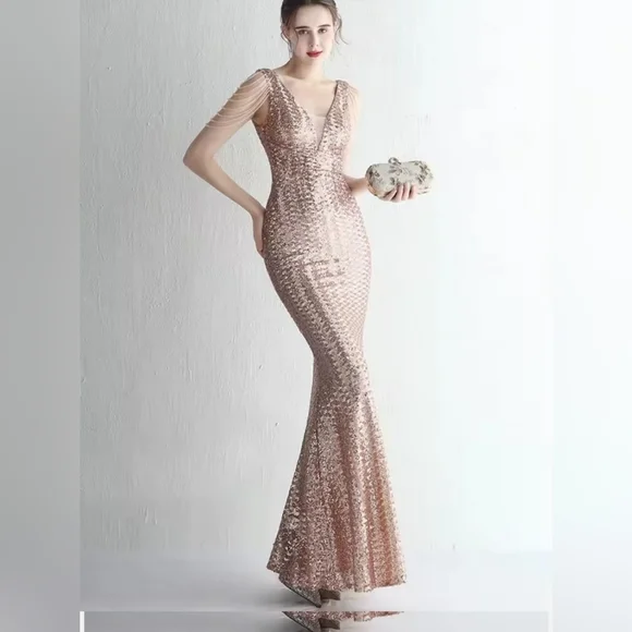 green emerald velvet dress Light Up The Night Rose Gold Ombre Sequin Maxi Dress